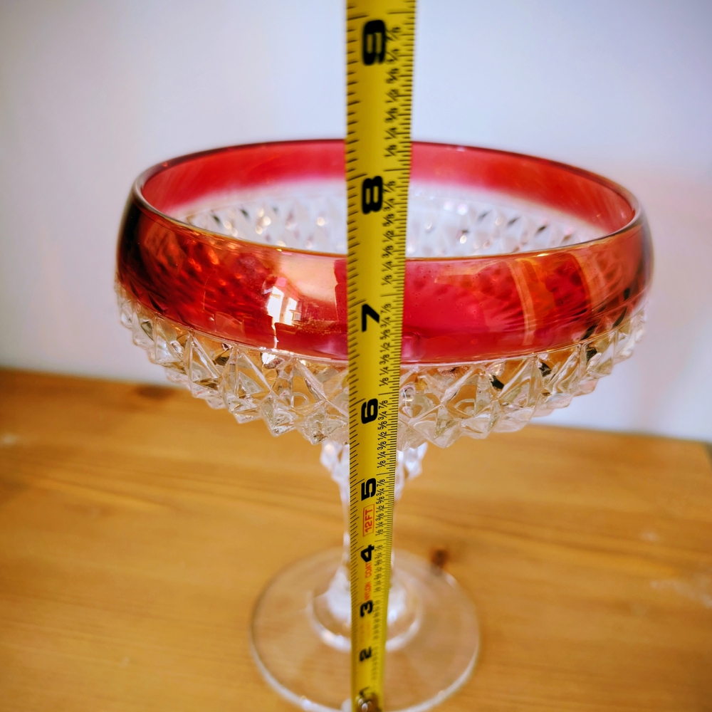 Vintage Indiana Glass Diamond Point Ruby Red Compote Candy Dish - Picture 4 of 6